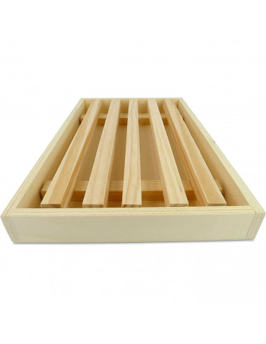 Tradineur - Tabla para cortar pan de madera con recogemigas y rejilla extraíble, madera natural, cocina - 32 x 22 x 2,5 cm