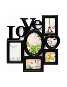 Acan - Marco para fotos de pared múltiple 6 fotos, decoración del hogar. Multimarco portafotos de pvc (Love, negro)
