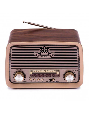 Tradineur - Radio vintage "INDIE" con diseño antiguo - Sintonizador AM/FM/SW - Sintonizador con Indicador - Bluetooth - Conector