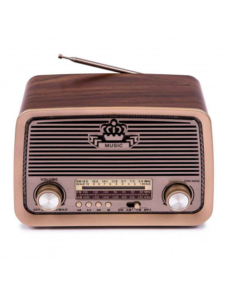 Tradineur - Radio vintage "INDIE" con diseño antiguo - Sintonizador AM/FM/SW - Sintonizador con Indicador - Bluetooth - Conector