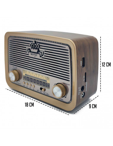 Tradineur - Radio vintage "INDIE" con diseño antiguo - Sintonizador AM/FM/SW - Sintonizador con Indicador - Bluetooth - Conector