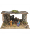 Tradineur - Pesebre con figuras, cueva de nacimiento para belén 14,5 x 27 x 15 cm, corcho y resina, portal de belén con el niño