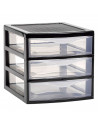Tradineur - Cajonera de sobremesa guadiana, plástico, 3 cajones transparentes, fabricada en España (Negro, 17,5 x 18 x 21,5 cm,