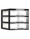 Tradineur - Cajonera de sobremesa guadiana, plástico, 3 cajones transparentes, fabricada en España (Negro, 17,5 x 18 x 21,5 cm,