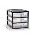 Tradineur - Cajonera de sobremesa guadiana, plástico, 3 cajones transparentes, fabricada en España (Negro, 17,5 x 18 x 21,5 cm,