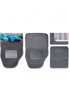 Tradineur - Juego 4 alfombras universales para coche - Alfombrillas fabricadas en terciopelo resistente, antideslizante y flexib