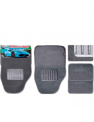 Tradineur - Juego 4 alfombras universales para coche - Alfombrillas fabricadas en terciopelo resistente, antideslizante y flexib