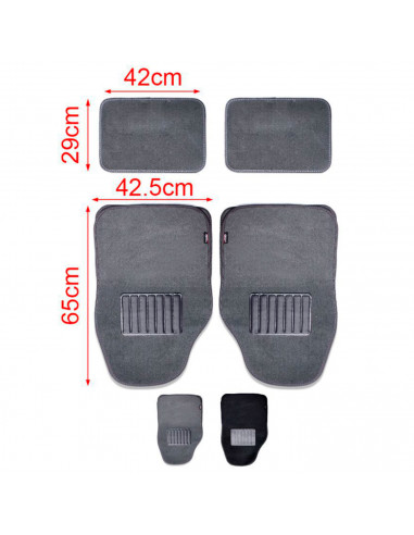 Tradineur - Juego 4 alfombras universales para coche - Alfombrillas de terciopelo, antideslizantes, resistentes, flexibles, vehí