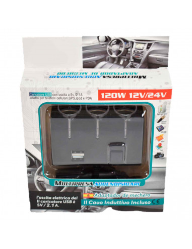 Tradineur - Enchufe múltiple para coches - Tomás de encendedor de cigarros - Cargadores USB - Compatible con Smartphones, Tablet