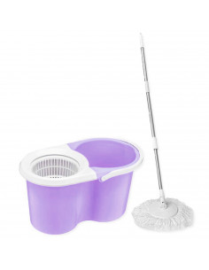 Tradineur - Set de cubo y fregona "Balerina", mango telescópico 95 - 113 cm, giro de 360º, cabezal de microfibra y escurridor ce