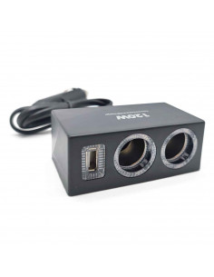 Tradineur - Enchufe doble para coches - Tomás de encendedor de cigarros - Cargador USB - Compatible con Smartphones, Tablets, GP