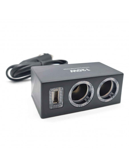 Tradineur - Enchufe doble para coches - Tomás de encendedor de cigarros - Cargador USB - Compatible con Smartphones, Tablets, GP