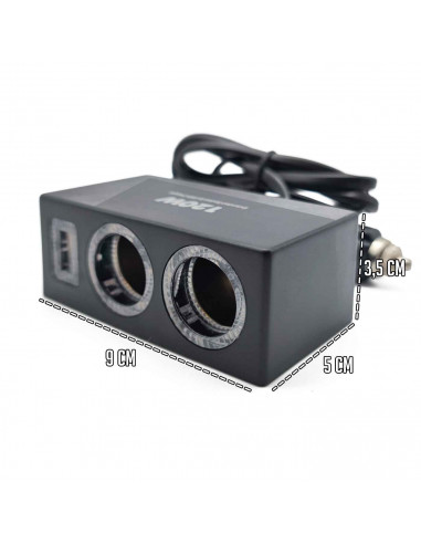 Tradineur - Enchufe doble para coches - Tomás de encendedor de cigarros - Cargador USB - Compatible con Smartphones, Tablets, GP