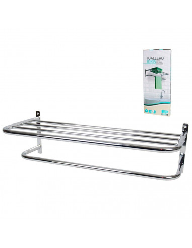 Tradineur - Toallero de baño metálico para pared, soporte de hierro cromado para toallas, sujeción mediante tornillos (Gris, 60