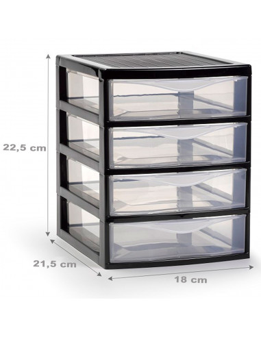 Tradineur - Cajonera guadiana de sobremesa, incluye 4 cajones transparentes, torre de almacenaje, armario, baño, oficina, fabric