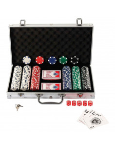 Tradineur - Juego de póker con 300 piezas - Fichas de 11,5 gramos, 2 Barajas de Cartas - Incluye maletín de metal.
