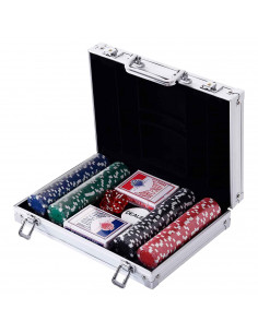 Tradineur - Juego de póker con 200 piezas - Fichas de 11,5 gramos, 2 Barajas de Cartas - Incluye maletín de metal - 8 x 31,5 x 2