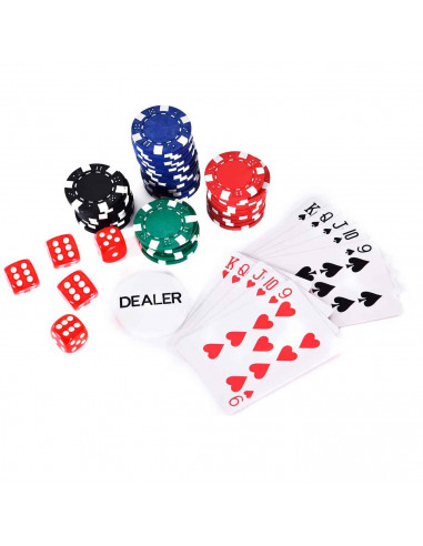 Tradineur - Juego de póker con 200 piezas - Fichas de 11,5 gramos, 2 Barajas de Cartas - Incluye maletín de metal - 8 x 31,5 x 2