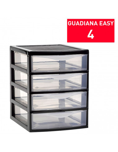 Tradineur - Cajonera guadiana de sobremesa, incluye 4 cajones transparentes, torre de almacenaje, armario, baño, oficina, fabric