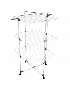Tradineur - Tendedero vertical de acero con ruedas, 3 niveles, 6 rejillas y 33 metros de tendido, soporte plegable para tender r
