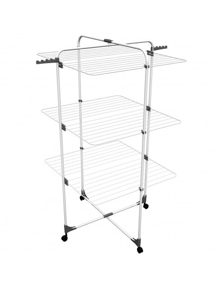 Tradineur - Tendedero vertical de acero con ruedas, 3 niveles, 6 rejillas y 33 metros de tendido, soporte plegable para tender r
