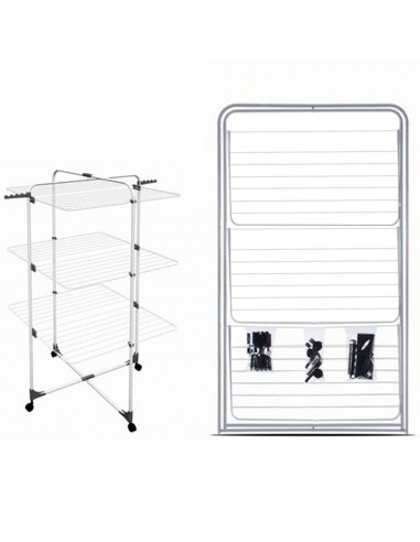 Tradineur - Tendedero vertical de acero con ruedas, 3 niveles, 6 rejillas y 33 metros de tendido, soporte plegable para tender r