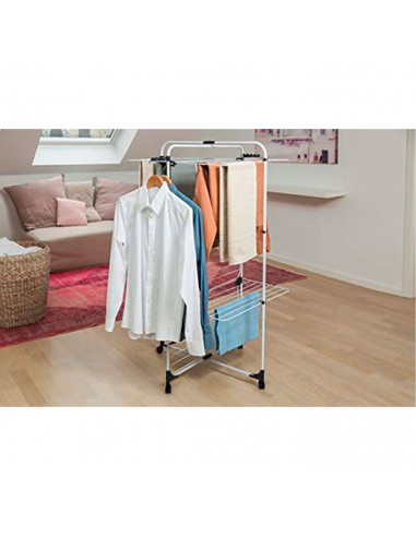 Tradineur - Tendedero vertical de acero con ruedas, 3 niveles, 6 rejillas y 33 metros de tendido, soporte plegable para tender r