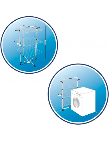 Tradineur - Tendedero vertical de acero con ruedas, 3 niveles, 6 rejillas y 33 metros de tendido, soporte plegable para tender r