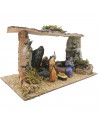 Tradineur - Pesebre con figuras, cueva de nacimiento para belén 14,5 x 27 x 15 cm, corcho y resina, portal de belén con el niño