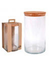 Tradineur - Bote redondo de cristal con tapa de corcho de bambú - Capacidad de 3,5 L - Tarro de almacenamiento para guardar café