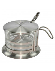 Tradineur - Azucarero con asa - Fabricado en cristal y metal - Ideal para el desayuno de cada mañana - Modelo Surtido - 8 x 10,5