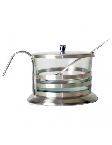Tradineur - Azucarero con asa - Fabricado en cristal y metal - Ideal para el desayuno de cada mañana - Modelo Surtido - 8 x 10,5