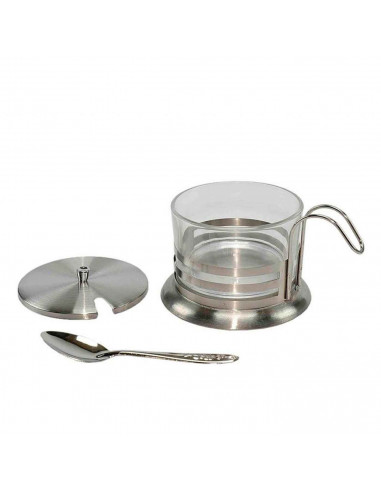 Tradineur - Azucarero con asa - Fabricado en cristal y metal - Ideal para el desayuno de cada mañana - Modelo Surtido - 8 x 10,5
