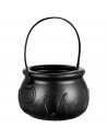Tradineur - Cesta con asa para recoger caramelos, plástico, Halloween, cubo, recipiente para dulces, truco o trato (Negro, 9,5 x