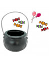 Tradineur - Cesta con asa para recoger caramelos, plástico, Halloween, cubo, recipiente para dulces, truco o trato (Negro, 9,5 x