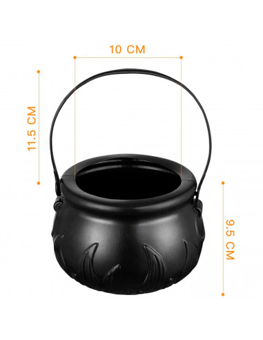 Tradineur - Cesta con asa para recoger caramelos, plástico, Halloween, cubo, recipiente para dulces, truco o trato (Negro, 9,5 x