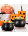 Tradineur - Cesta con asa para recoger caramelos, plástico, Halloween, cubo, recipiente para dulces, truco o trato (Negro, 9,5 x