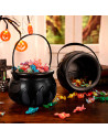 Tradineur - Cesta con asa para recoger caramelos, plástico, Halloween, cubo, recipiente para dulces, truco o trato (Negro, 9,5 x