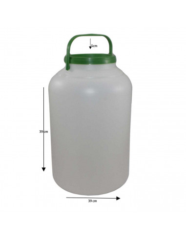 Bidón de plástico de 17 litros de capacidad con asa. Recipiente de 39 x 39 cm para almacenamiento de líquidos. Envase grande par