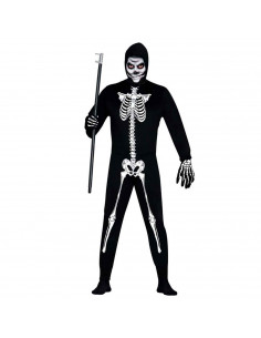 Tradineur - Disfraz de esqueleto, mono de color negro con diseño de huesos color blanco para jóvenes y adultos para carnaval, ha