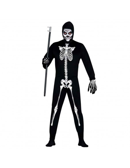 Tradineur - Disfraz de esqueleto, mono de color negro con diseño de huesos color blanco para jóvenes y adultos para carnaval, ha Tradineur - Disfraz de esqueleto, mono de color negro con diseño de huesos color blanco para jóvenes y adultos para carnaval, ha