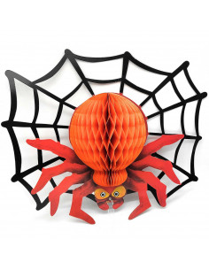 Tradineur - Araña colgante de cartón con cordón, decoración de Halloween, adorno festivo, fiestas, celebraciones, 37 x 43 cm