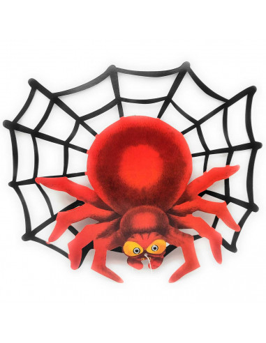 Tradineur - Araña colgante de cartón con cordón, decoración de Halloween, adorno festivo, fiestas, celebraciones, 37 x 43 cm