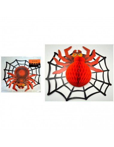 Tradineur - Araña colgante de cartón con cordón, decoración de Halloween, adorno festivo, fiestas, celebraciones, 37 x 43 cm