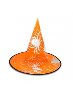Tradineur - Gorro de bruja - Diseño de araña - Sombrero de maga, hechicera, disfraz carnaval, Halloween, fiestas - Diámetro 39 c
