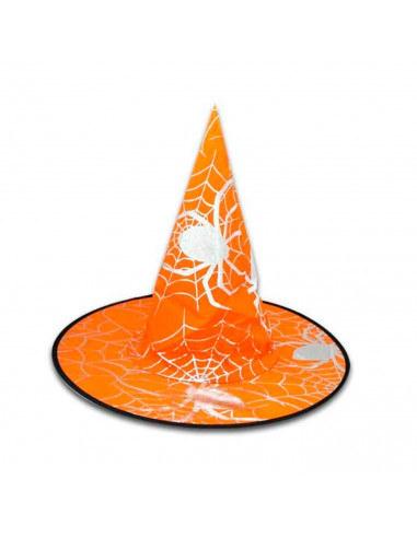Tradineur - Gorro de bruja - Diseño de araña - Sombrero de maga, hechicera, disfraz carnaval, Halloween, fiestas - Diámetro 39 c