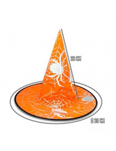 Tradineur - Gorro de bruja - Diseño de araña - Sombrero de maga, hechicera, disfraz carnaval, Halloween, fiestas - Diámetro 39 c