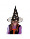 Tradineur - Gorro de bruja semitransparente decorado con calabazas, murciélagos, gatos - Sombrero de maga, hechicera, disfraz ca