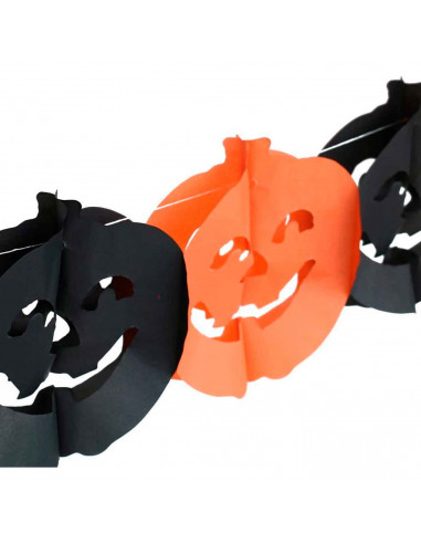 Tradineur - Guirnalda de calabaza de Halloween - Diseño clásico - Decoración y complementación para Halloween - Color naranja -