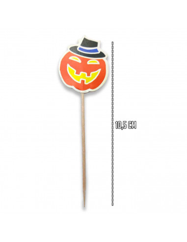 Tradineur - Set de 12 pinchos para halloween - Diseño de carabela, calabaza y murciélago - 10,5 cm de altura - Ideal para decora